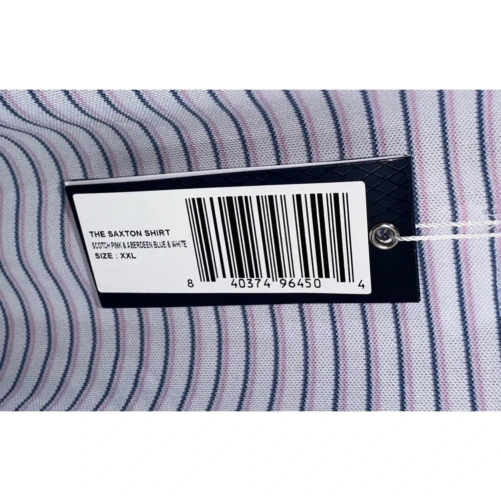 New Holderness & Bourne 2XL XXL Saxton‎ Pink Blue Striped Golf Polo Tailored Fit